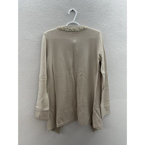 Bloomingdales Womens Cardigan Size Medium Champagne Cashmere Embellished NWT - Picture 7 of 12